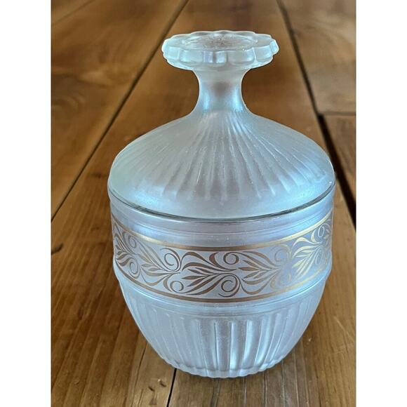 Vintage AVON 70's Frosted Glass Candy, Trinket, Power Dish. Gold Detail. - Picture 1 of 6